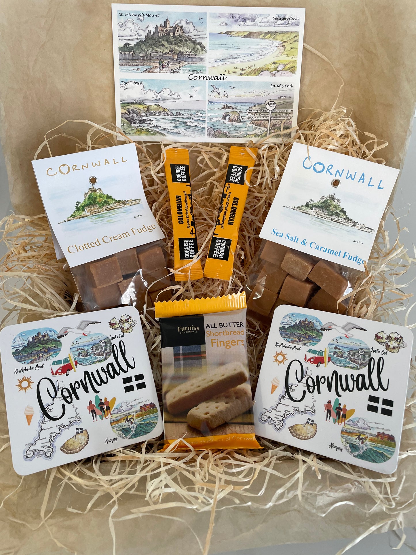 Sea salt and clotted Fudge and Cornwall landmarks coaster Gift box