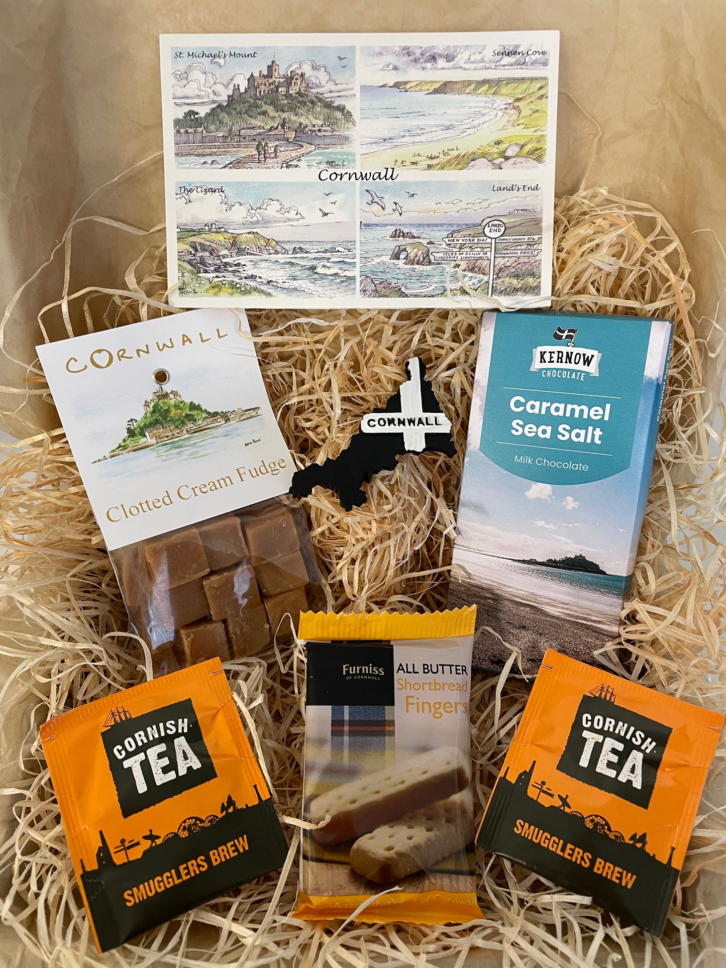 Clotted cream fudge with a sea salt chocolate gift box, complete with a special Cornish fridge magnet of your choice!