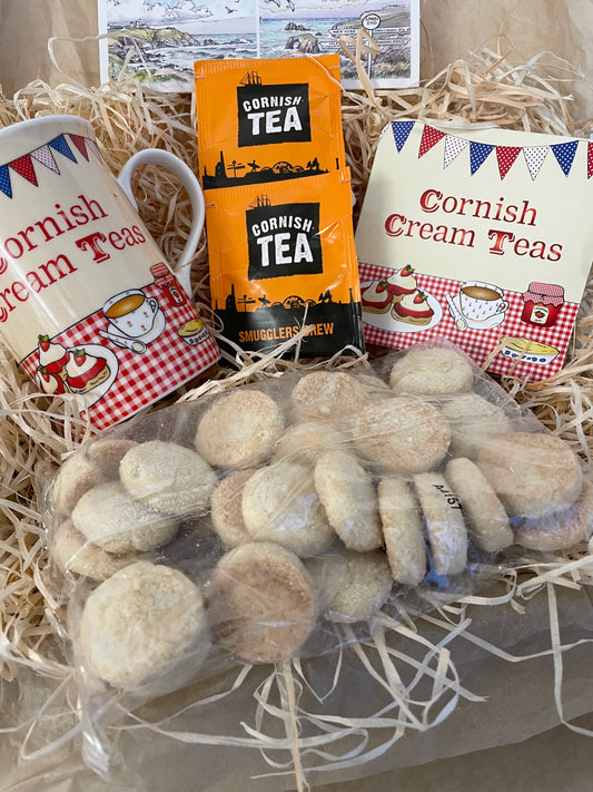 Cornish Cream tea mug and coaster set with Clotted cream shortbread, with a choice of fridge magnet
