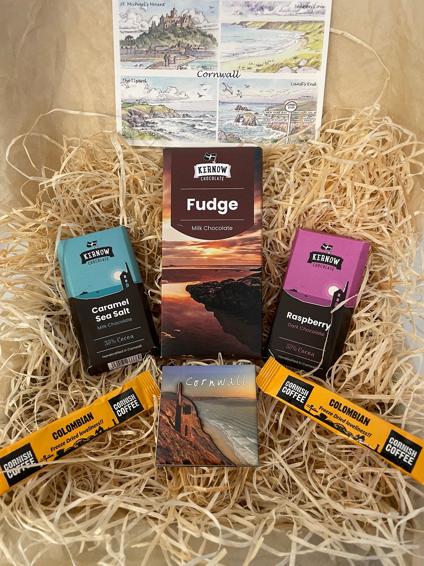 Fudge chocolate with dark raspberry chocolate and caramel sea salt chocolate gift box, choose fridge magnet style