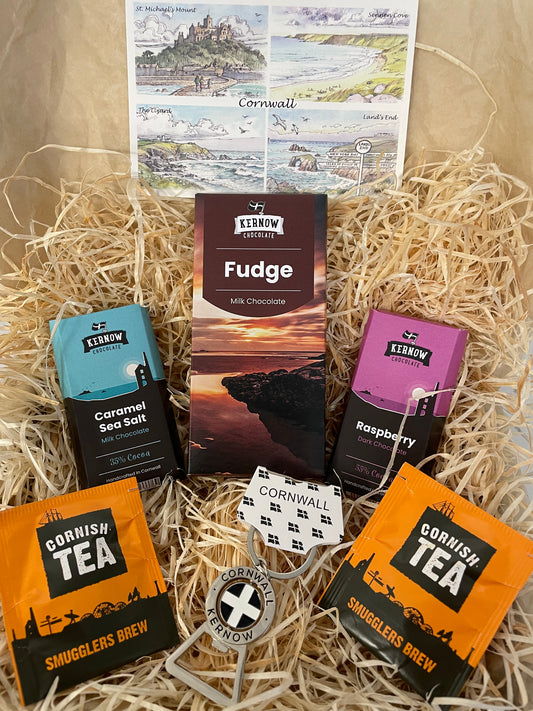Fudge chocolate with raspberry dark chocolate and caramel sea salt chocolate gift box, with keyring bottle opener