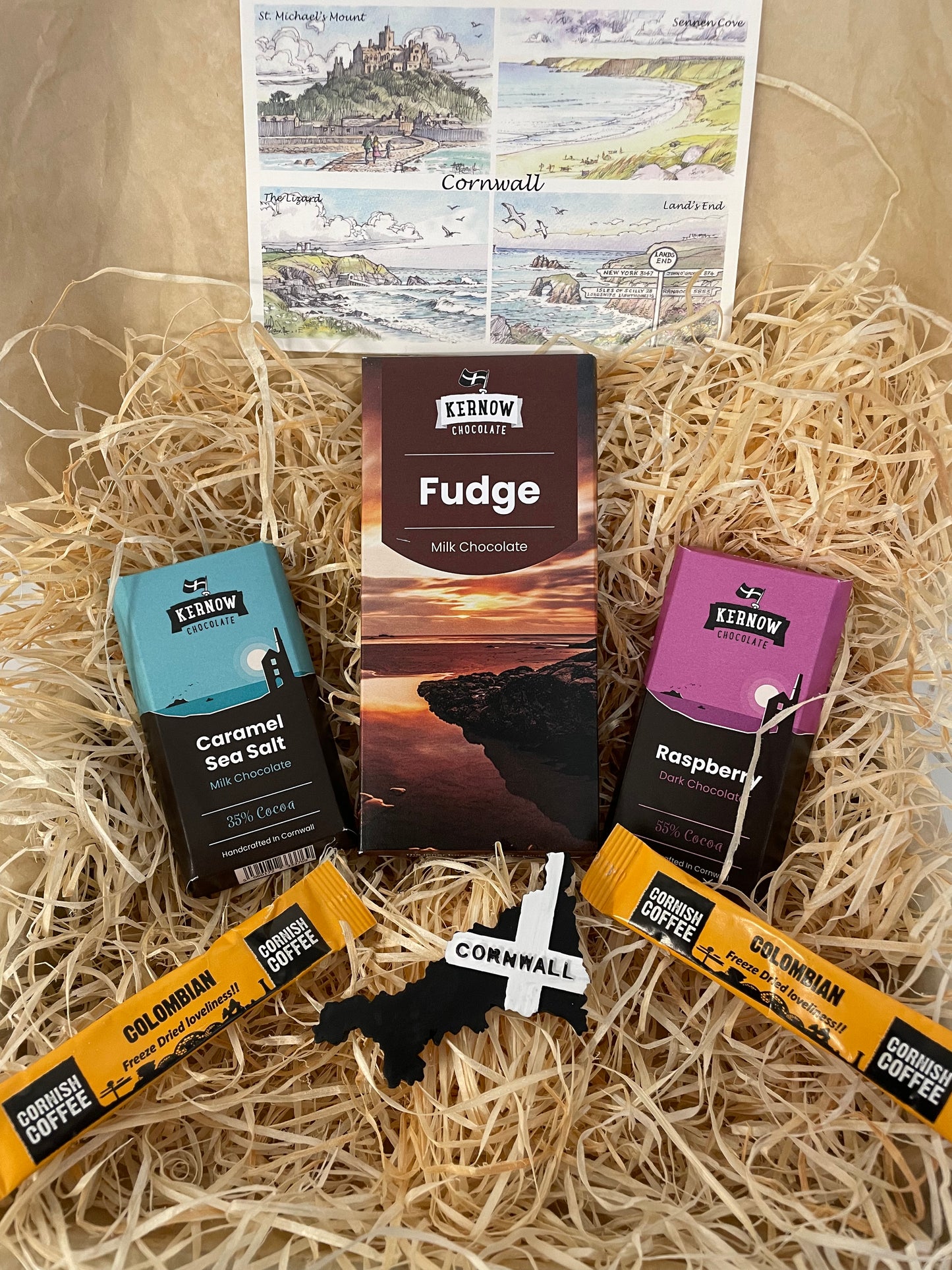 Fudge chocolate with dark raspberry chocolate and caramel sea salt chocolate gift box, choose fridge magnet style