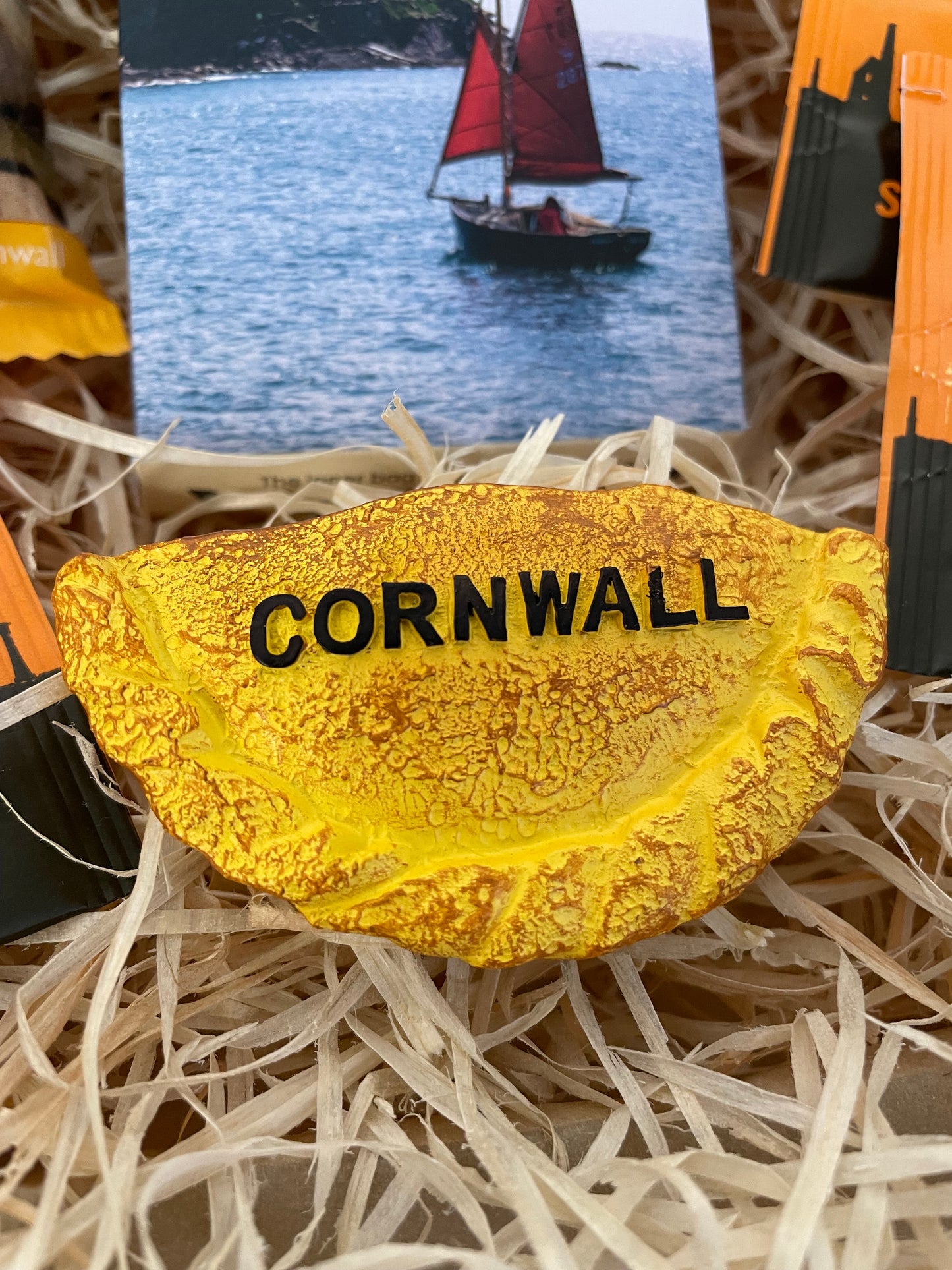 Caramel sea salt chocolate Gift box with shortbread and tea or coffee. Choose your fridge magnet style