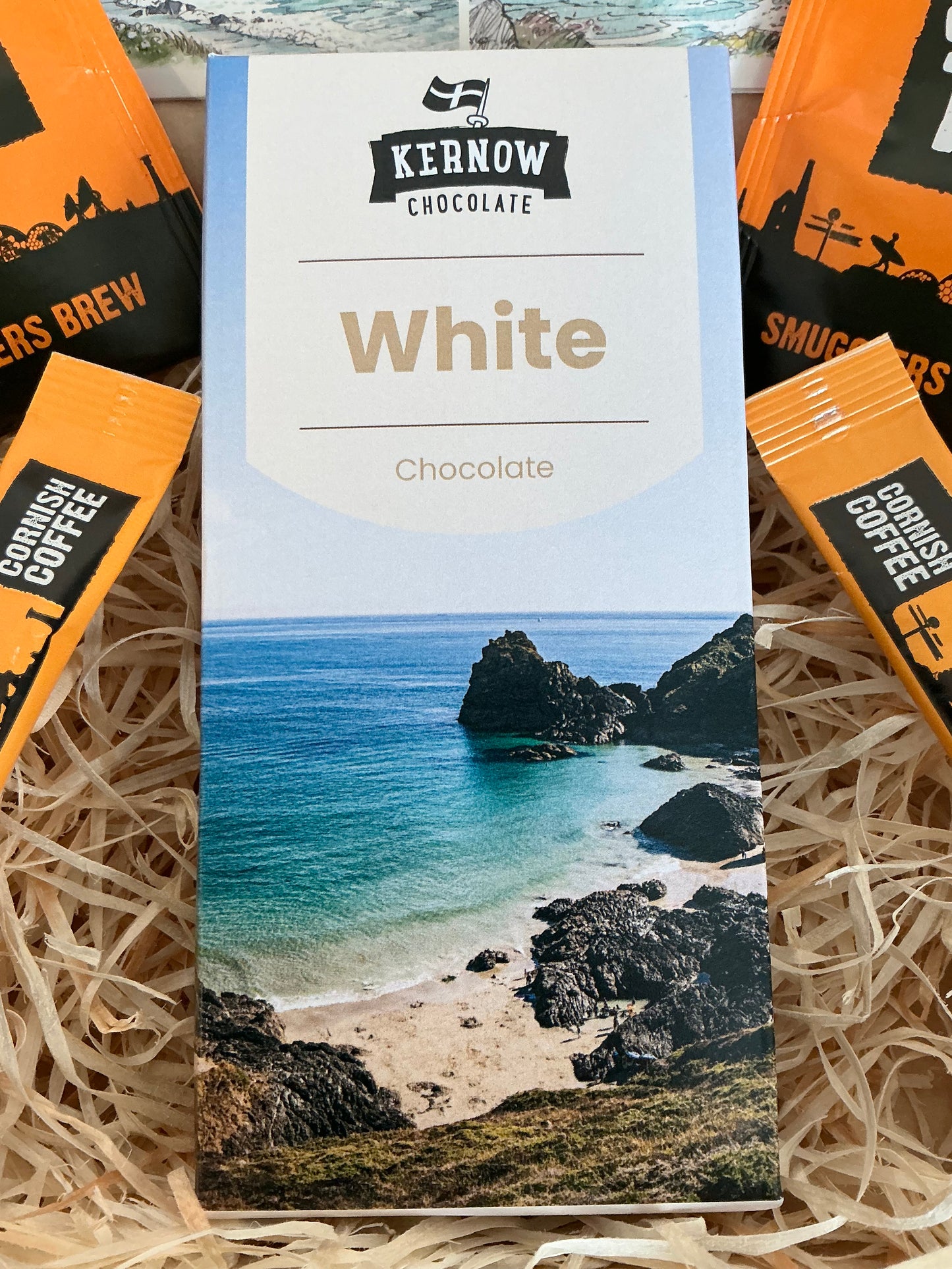 Cornish White chocolate with Cornish tea or coffee gift box