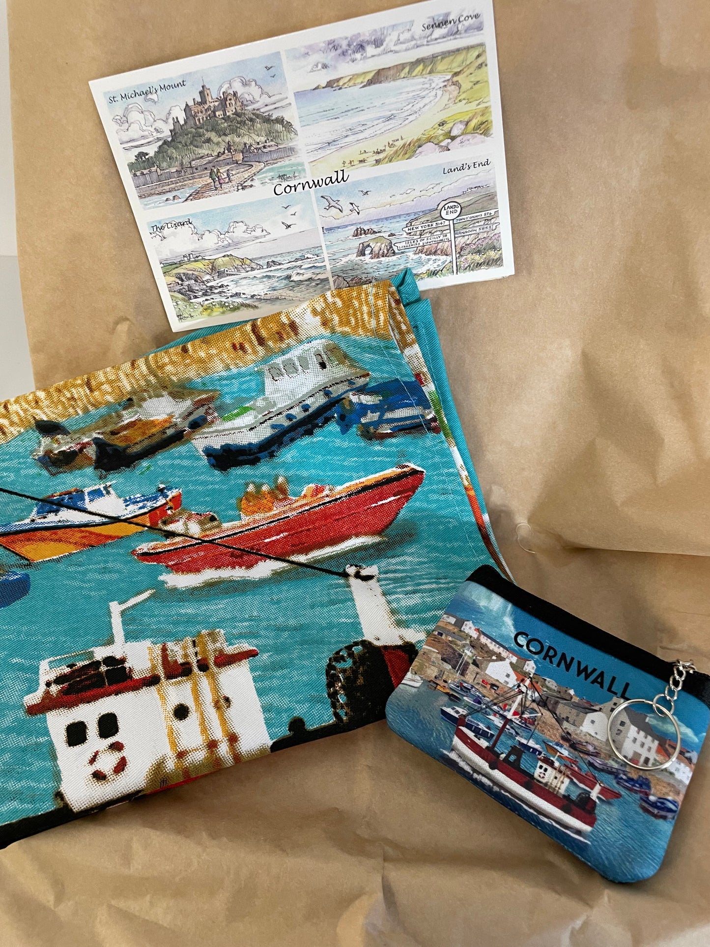 Cornwall matching coin purse and tea towel gift box set