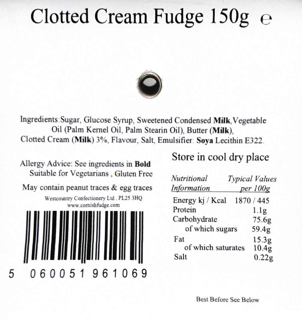 Cornish clotted cream fudge 150g with tea or coffee and personalised Cornwall postcard
