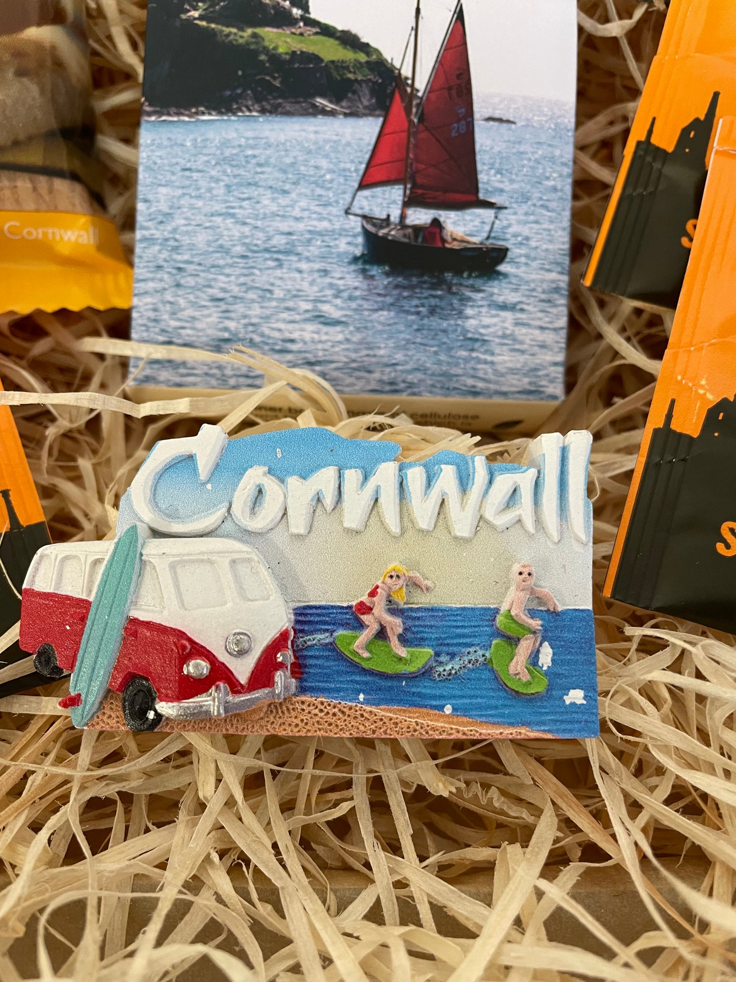 Caramel sea salt chocolate Gift box with shortbread and tea or coffee. Choose your fridge magnet style