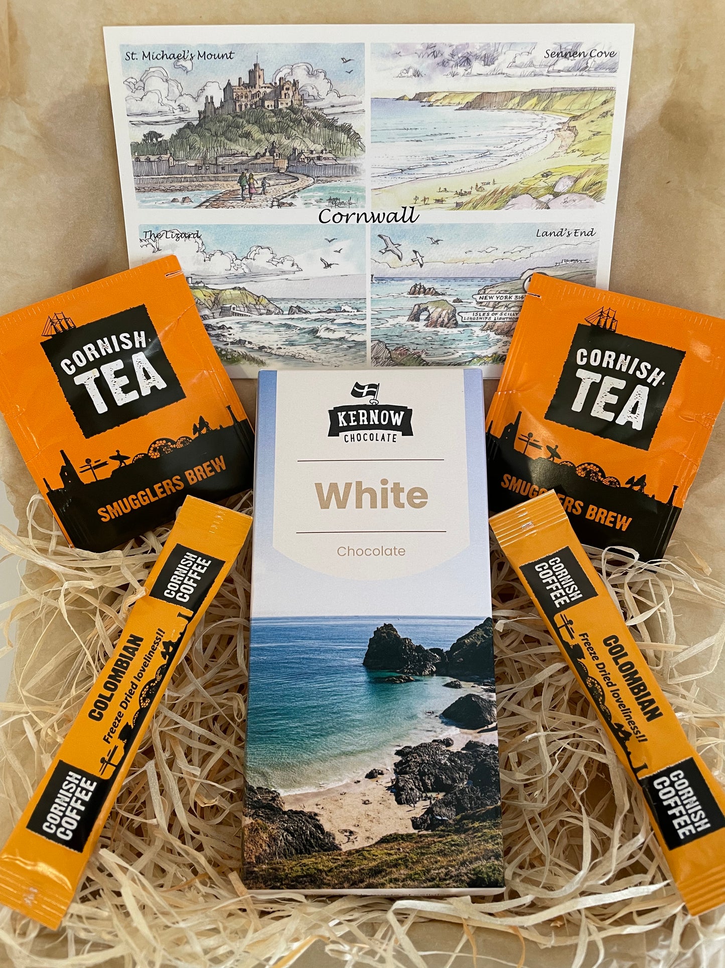 Cornish White chocolate with Cornish tea or coffee gift box