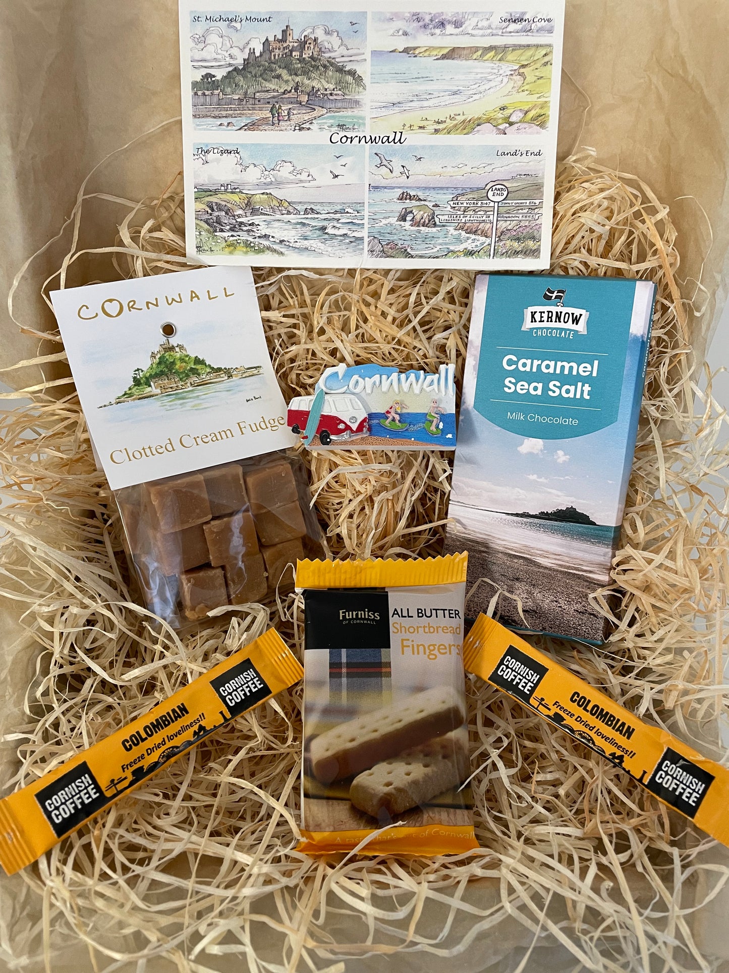 Clotted cream fudge with a sea salt chocolate gift box, complete with a special Cornish fridge magnet of your choice!