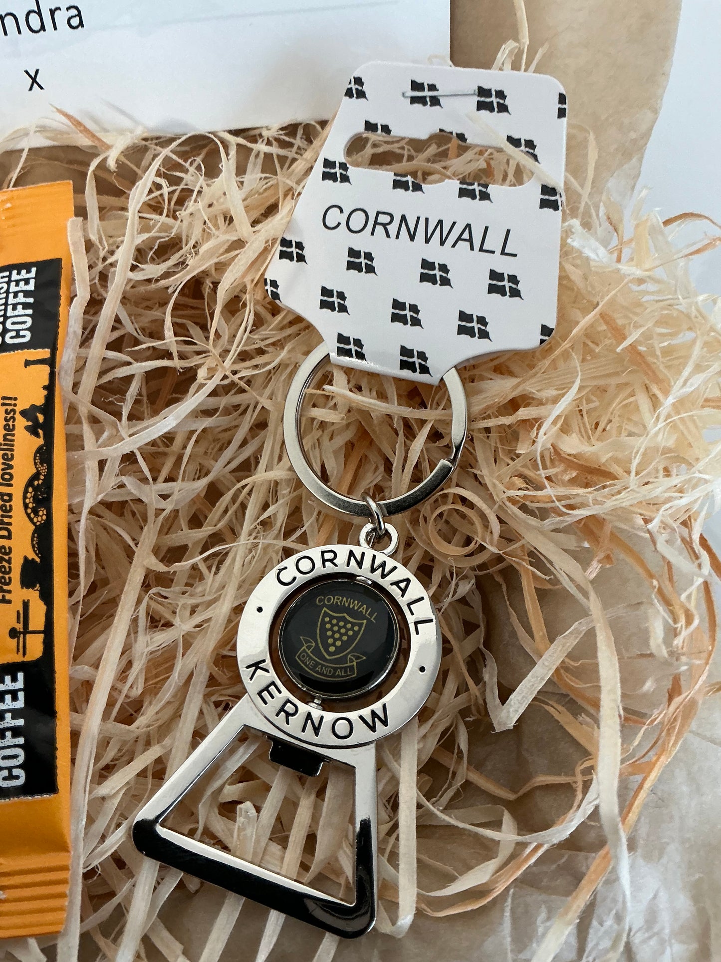 Cornwall bottle opener key ring with chilli chocolate gift box