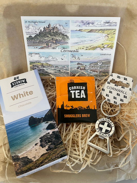 Cornwall bottle opener keyring with white chocolate gift box