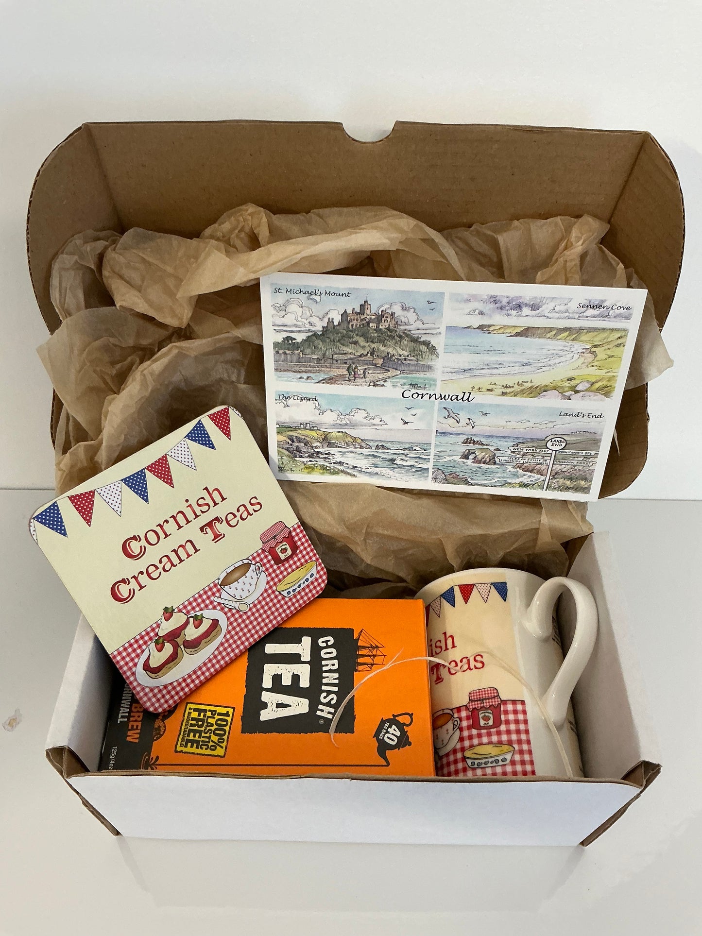 Cream tea mug and coaster Gift box with 40 Cornish tea bags