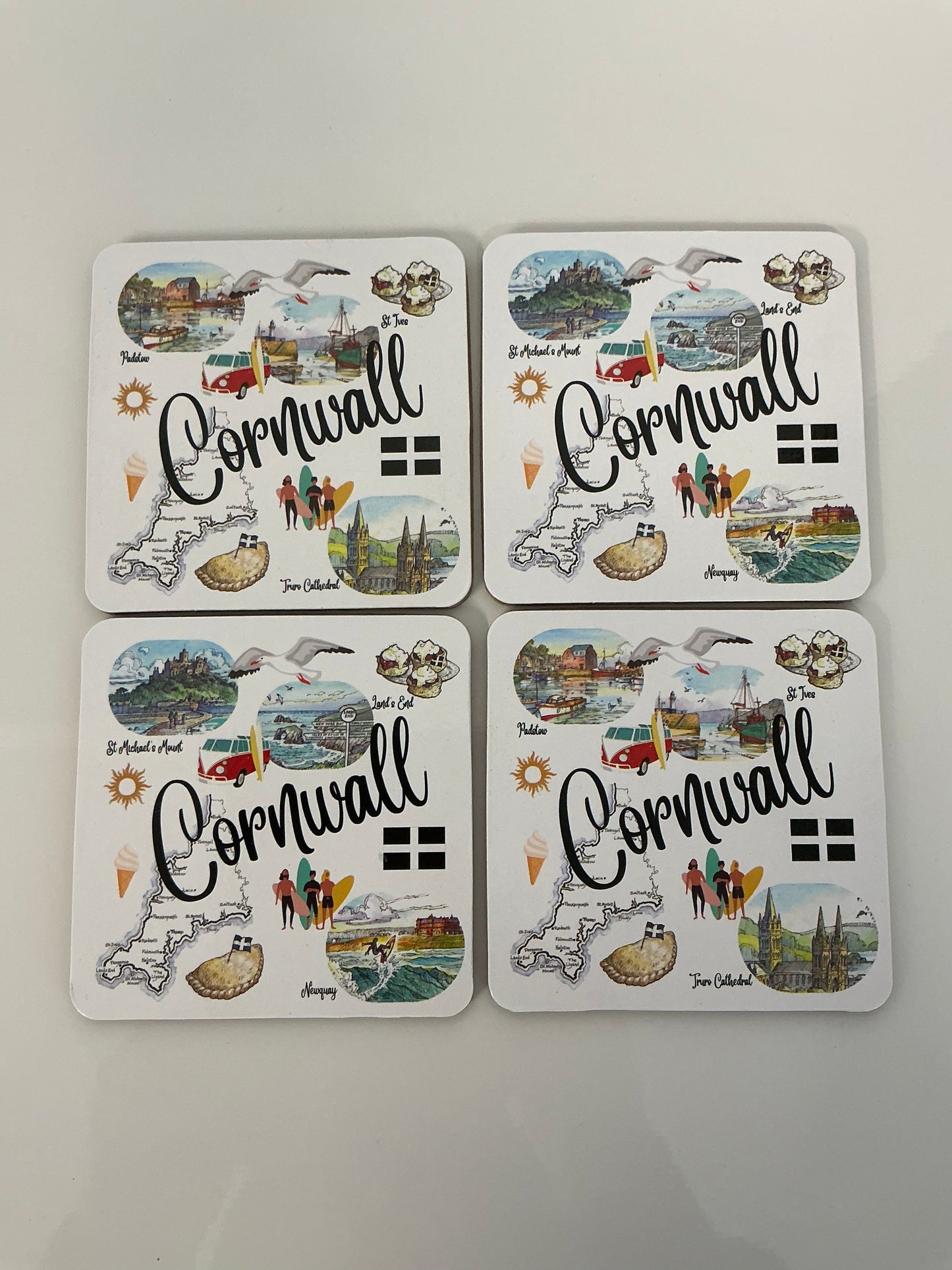 Set of four Cornwall Landmarks coasters