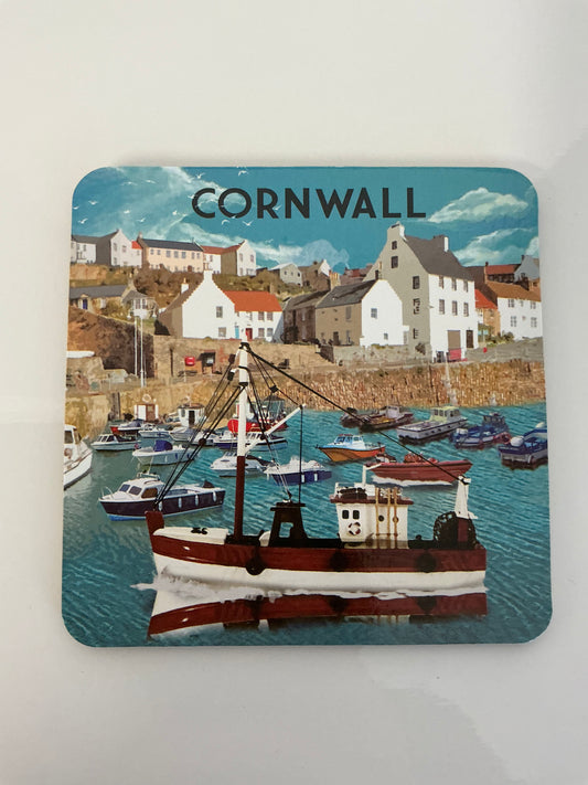 Set of four Cornwall harbour scene coasters