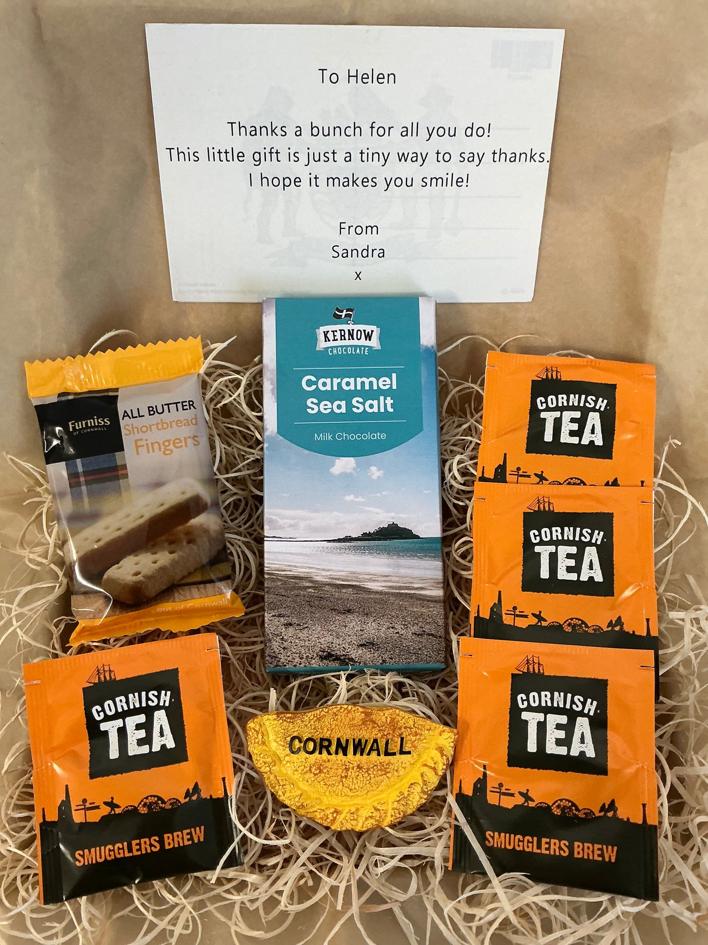 Caramel sea salt chocolate Gift box with shortbread and tea or coffee. Choose your fridge magnet style